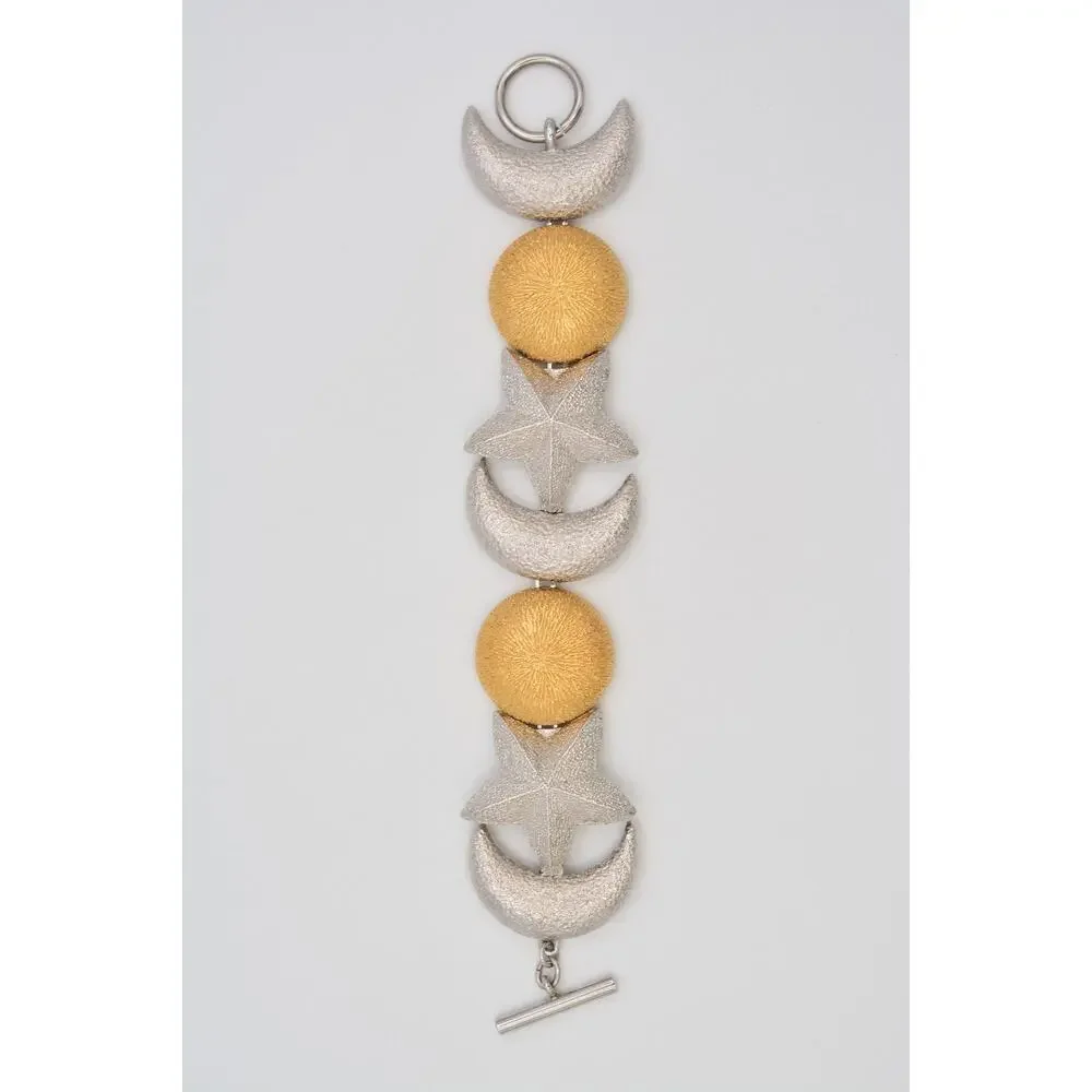 Christian Dior Vintage Celestial Moon Star Statement Bracelet Silver Gold Chunky